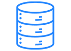 Blue icon of three stacked data storage devices